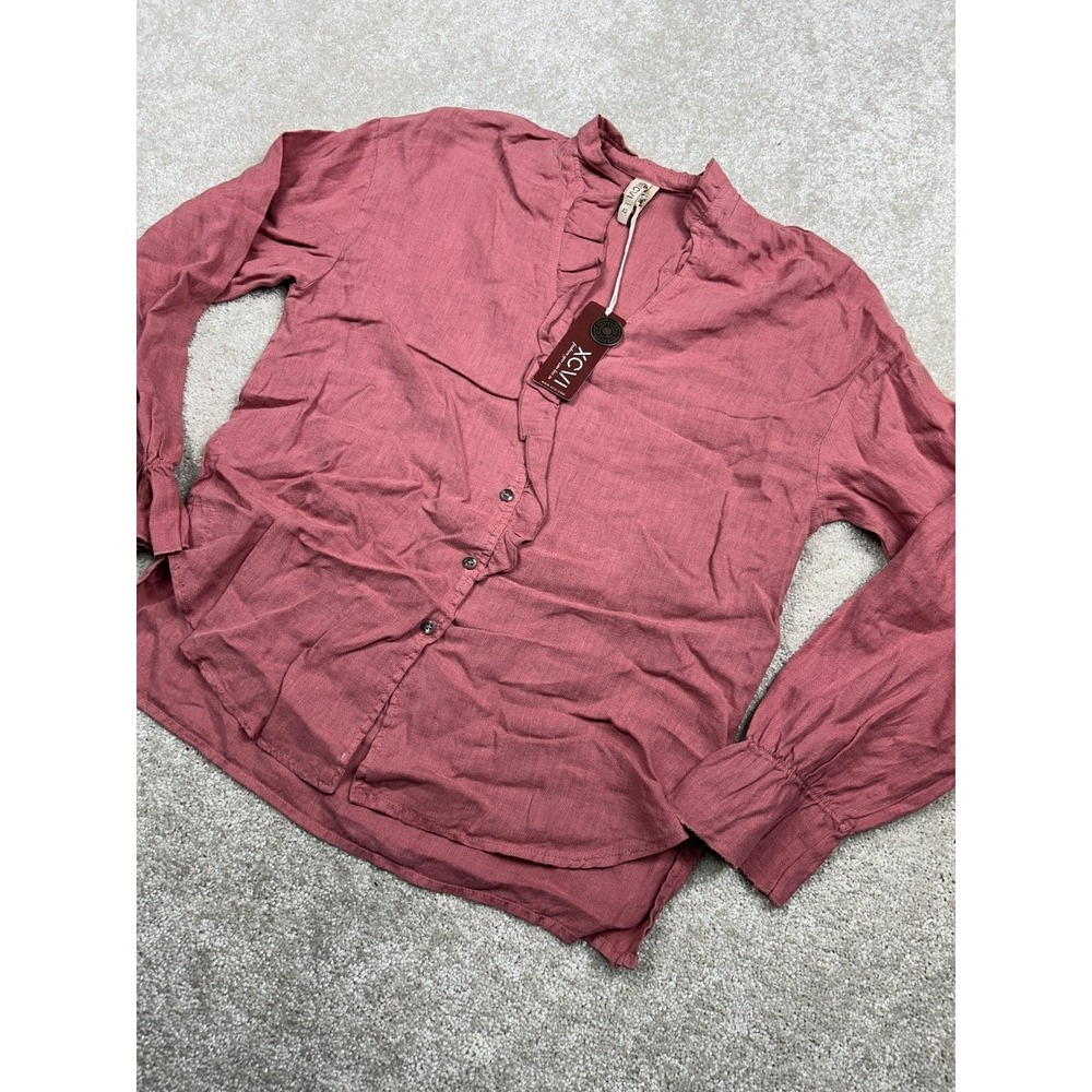XCVI Blouse Women's Rose XS 100% Linen Ruffled Button Up Top